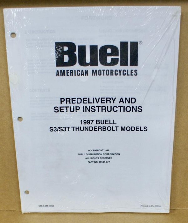 Buell original Predelivery and Setup Indurctiones S3 / S3T Thunderbolt 97